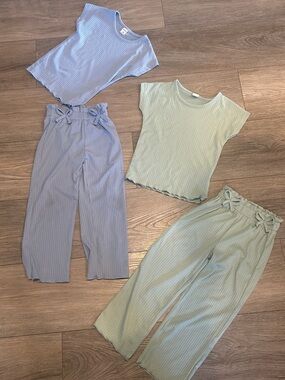 NWOT SHEIN Ribbed Wide-Leg Pants — Light Blue and Sage (Set) Size 3-4 Y